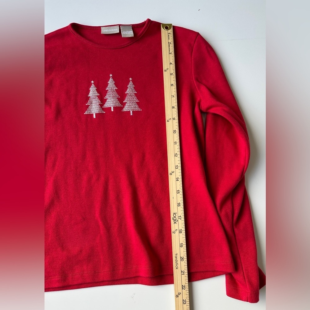 Fieldgear Bright Holiday Red Long Sleeve Christmas Tree T-Shirt Women’s Small - Picture 4 of 6